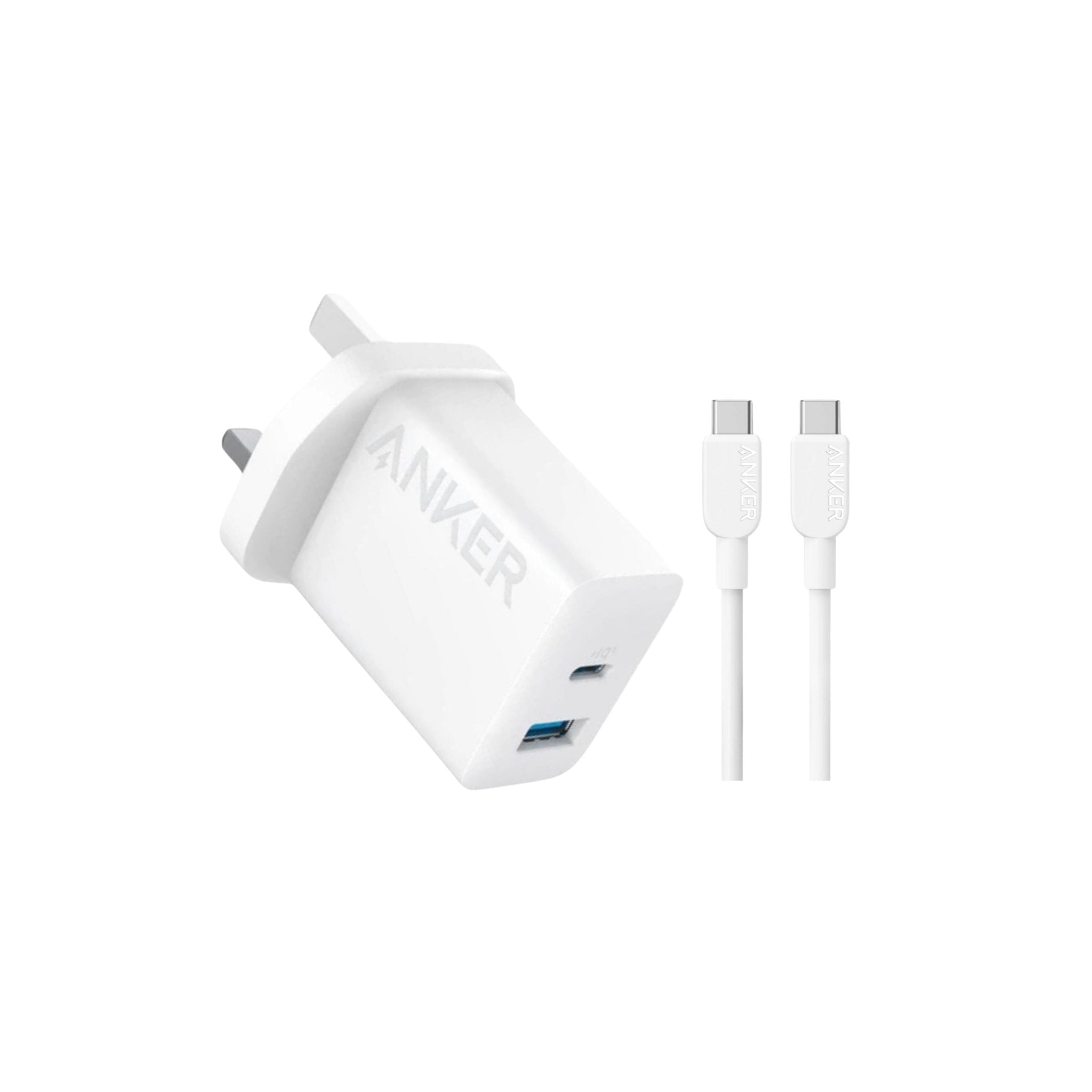 Anker 20W Dual Port High Speed Charger with USB C to USB C Cable 1.5m - White