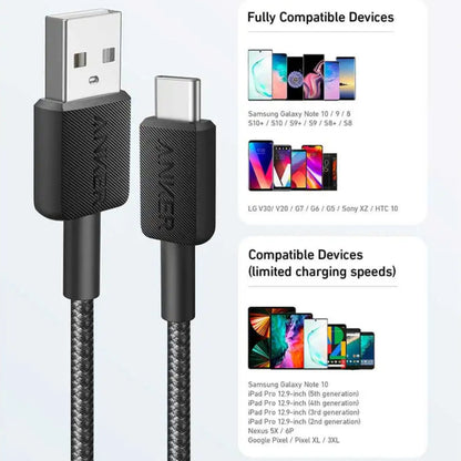 Anker 322 Braided USB-A to USB-C Cable 10ft - Black