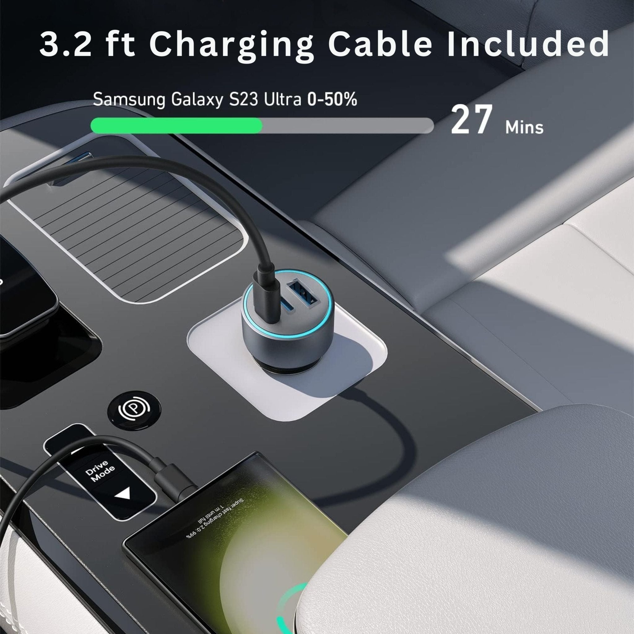 Anker 335 Car Charger 67W With 3 Ports + 3ft USB C to USB C Cable - Black