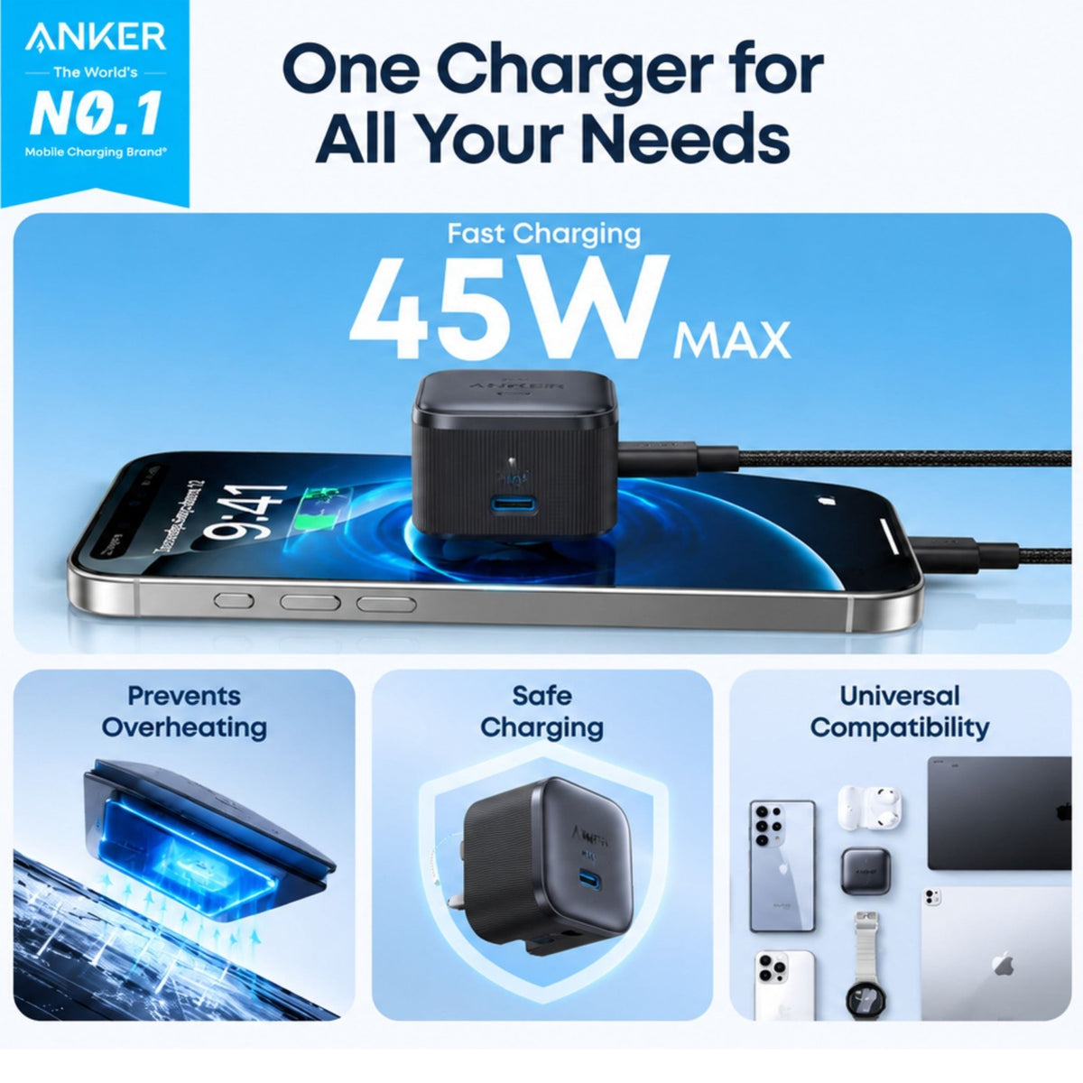 Anker 45W USB-C Nano Charger - Black