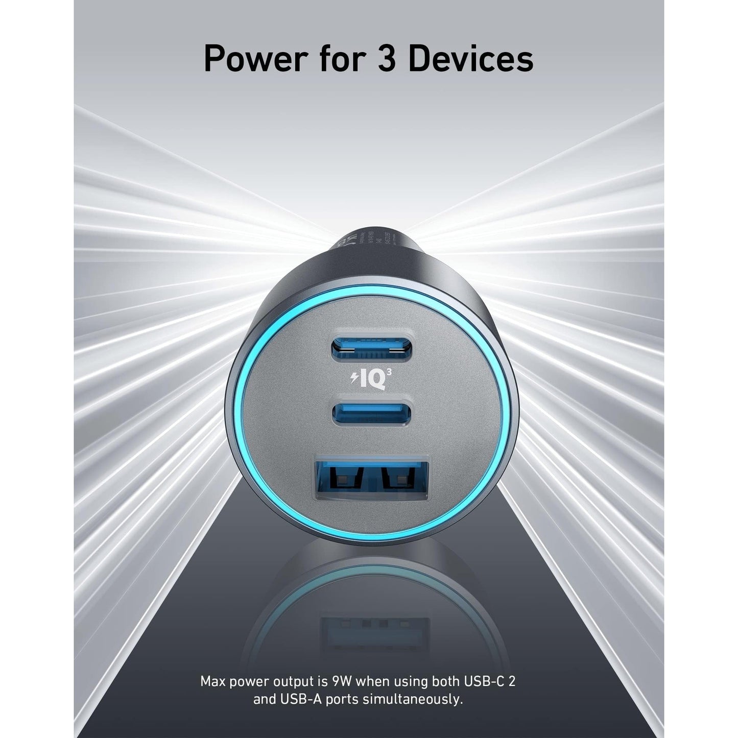 Anker 535 Car Charger 67W With 1 USB & 2 Type-C Ports - Silver
