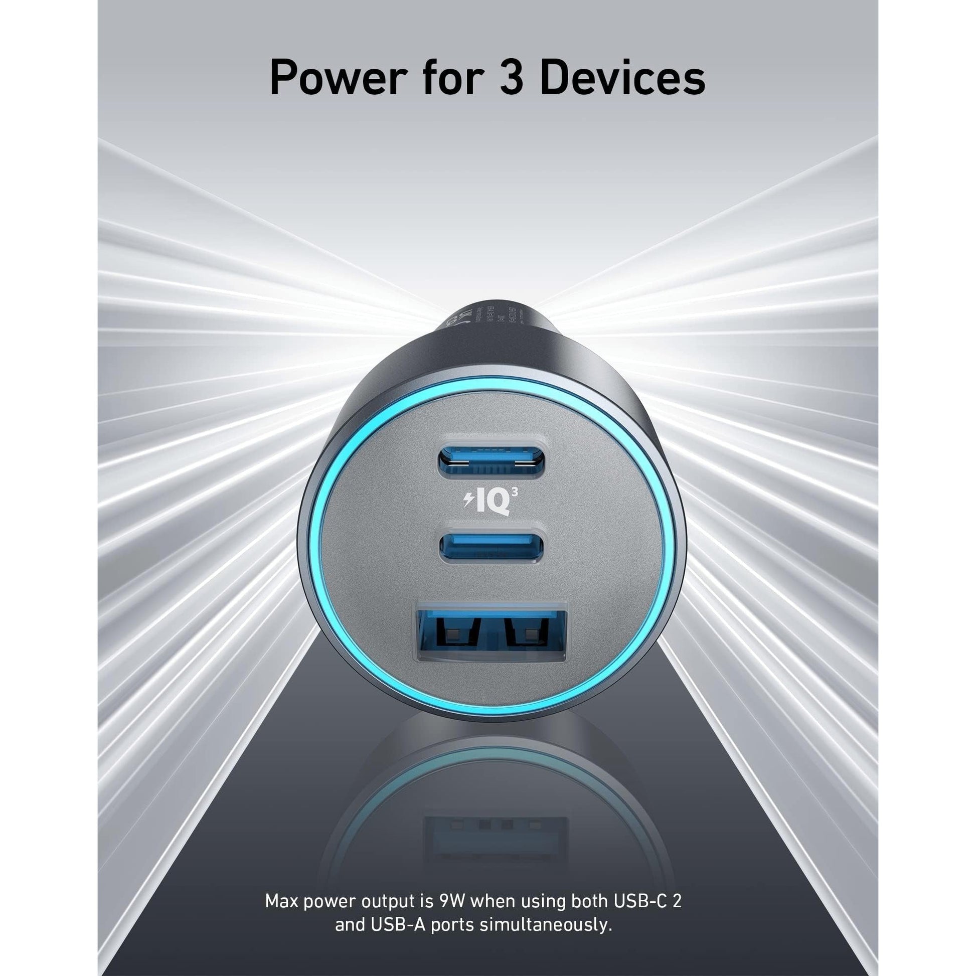 Anker 535 Car Charger 67W With 1 USB & 2 Type-C Ports - Silver