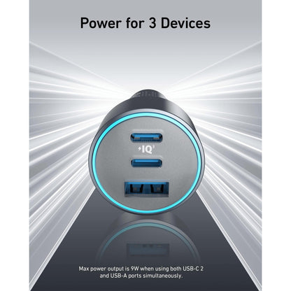 Anker 535 Car Charger 67W With 1 USB & 2 Type-C Ports - Silver