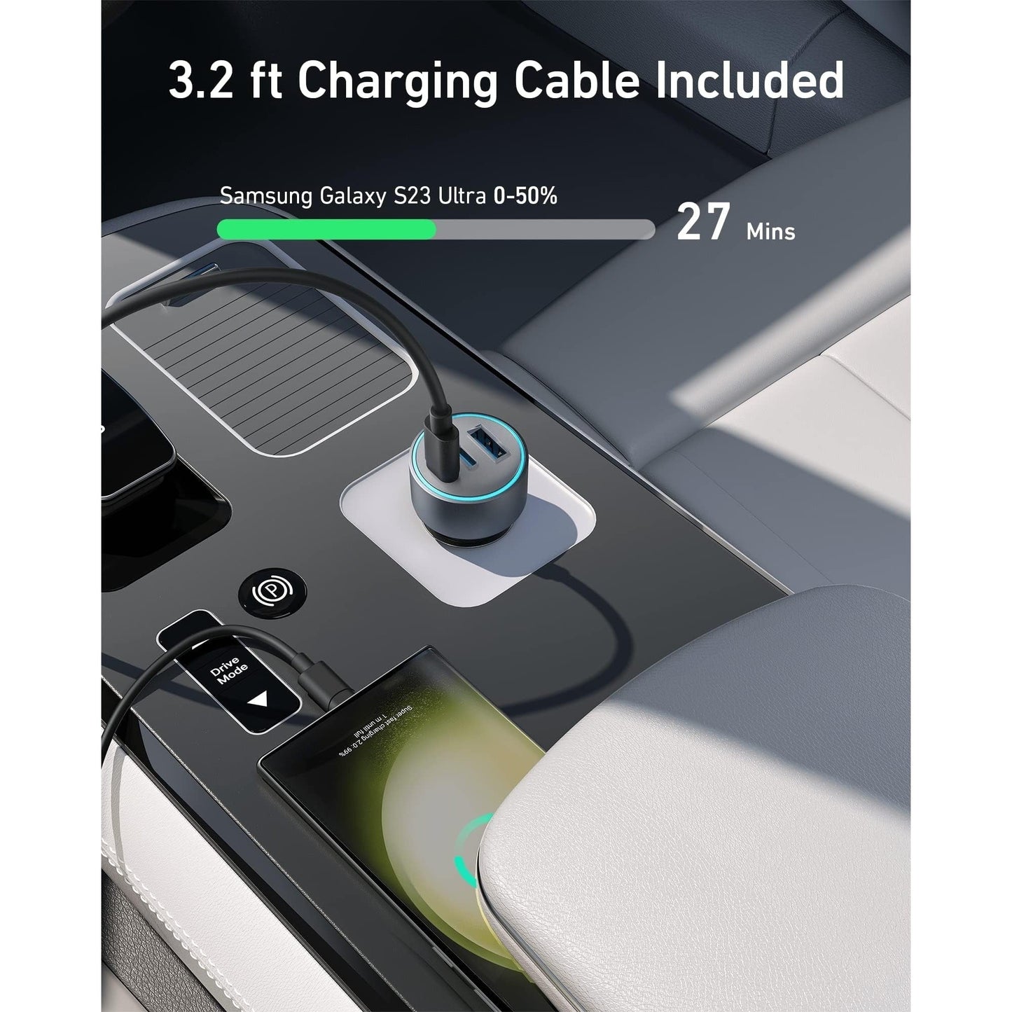 Anker 535 Car Charger 67W With 1 USB & 2 Type-C Ports - Silver