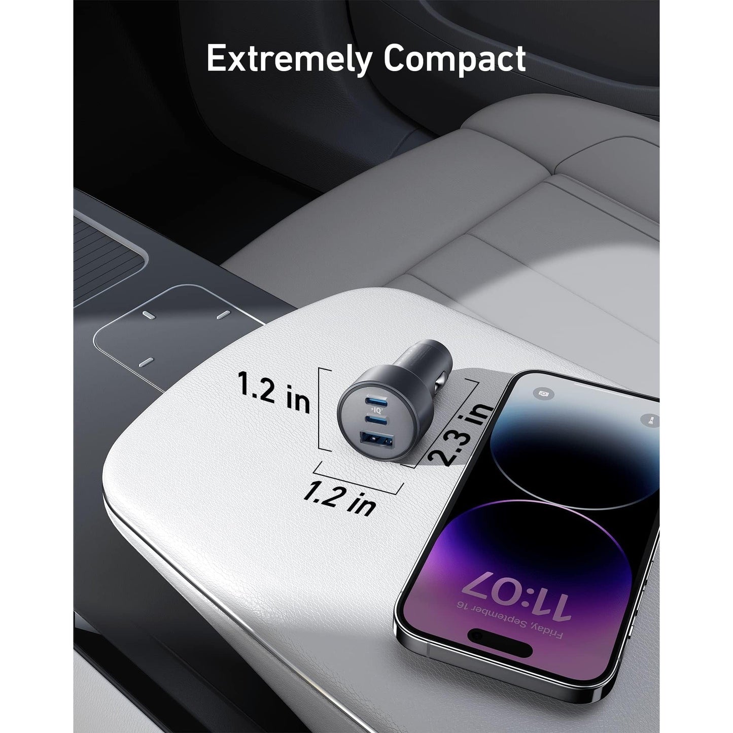 Anker 535 Car Charger 67W With 1 USB & 2 Type-C Ports - Silver