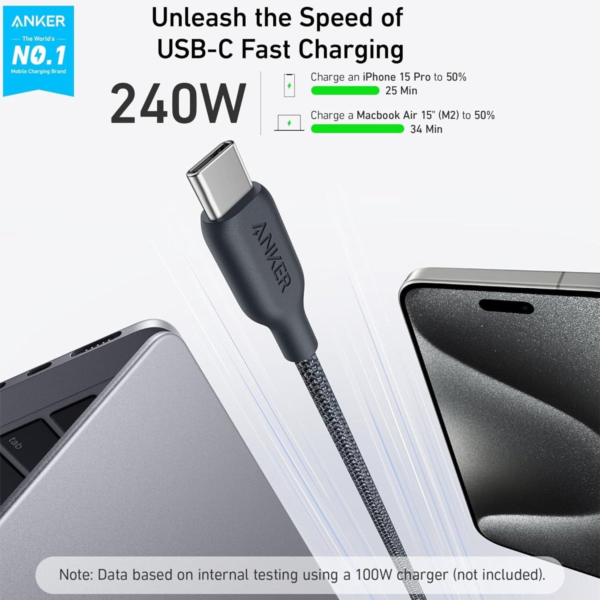Anker 544 USB-C to USB-C Bio-Braided Cable 240W 6ft (1.8M) - Black