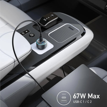Anker 67W 3-Port Fast Car Charger 3.3 ft USB-C Cable - Black