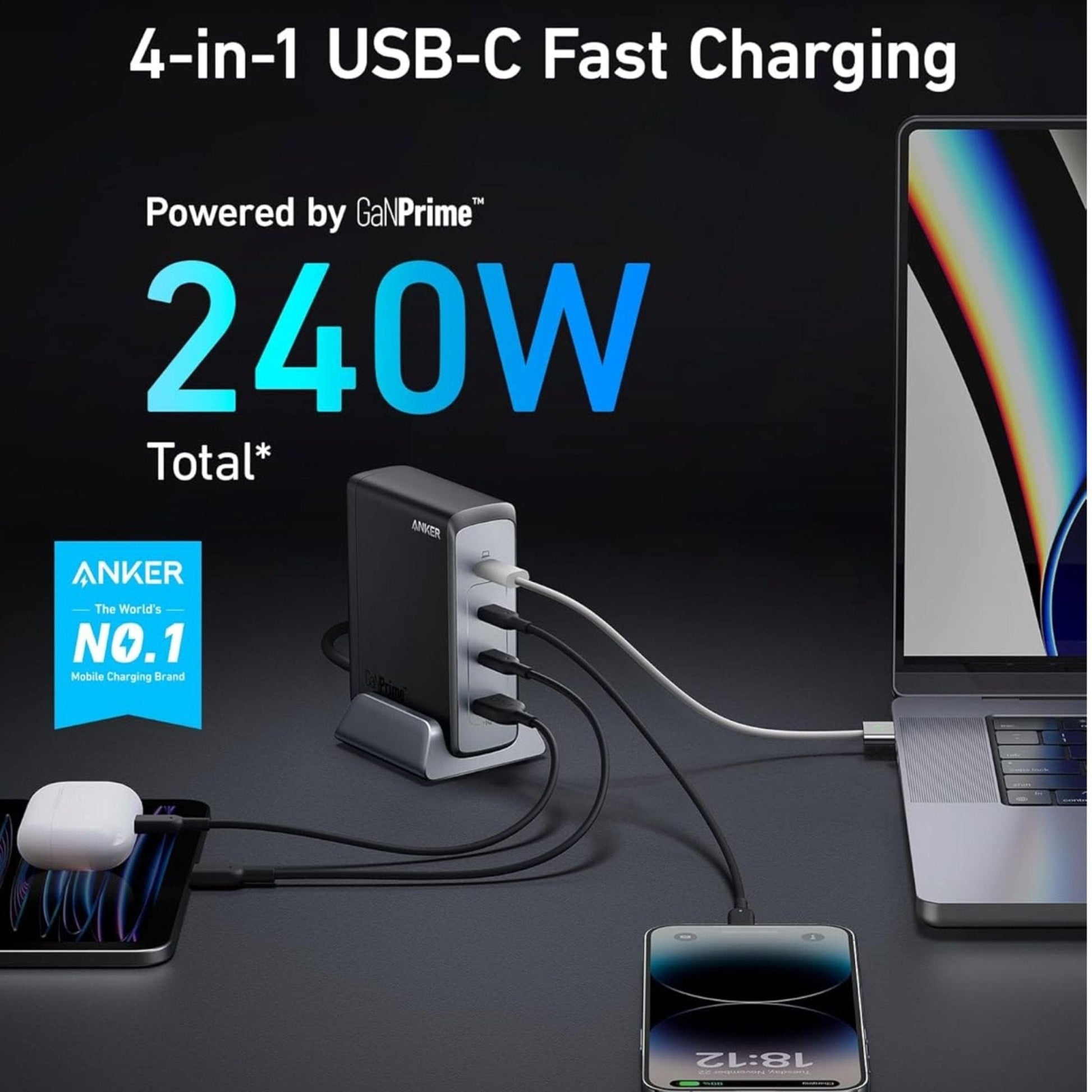 Anker 749 Prime 240W GaN Desktop Charger (4 Ports) - Black