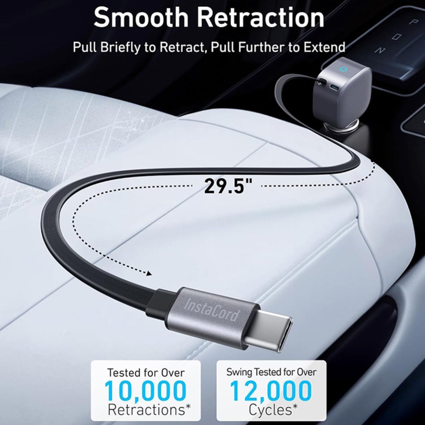 Anker 75W Nano PD Car Charger with Retractable Type-C Cable and Type-C Port - Gray