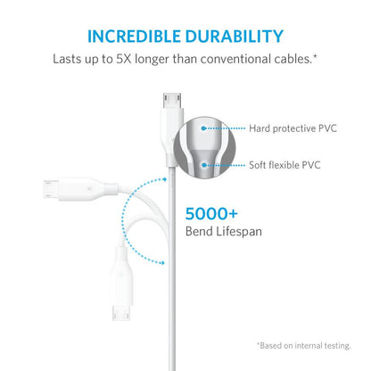 Anker Cable 6FT/1.8M Powerline + Micro USB (White)