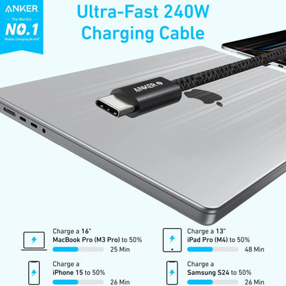 Anker Dirt-Resistant USB-C to USB-C Cable 240W 6ft - Black