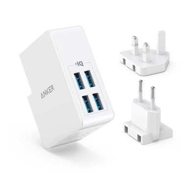 Anker Interchangeable EU And UK Plugs Powerport Lite 4 Ports - White