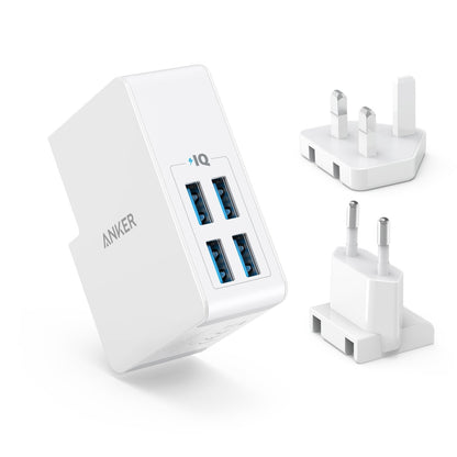 Anker Interchangeable EU And UK Plugs Powerport Lite 4 Ports - White