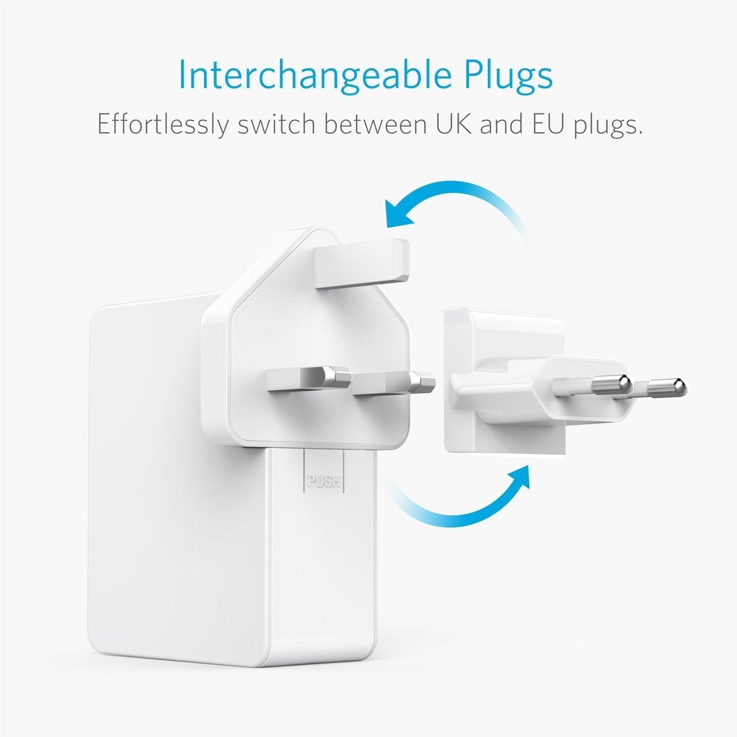 Anker Interchangeable EU And UK Plugs Powerport Lite 4 Ports - White