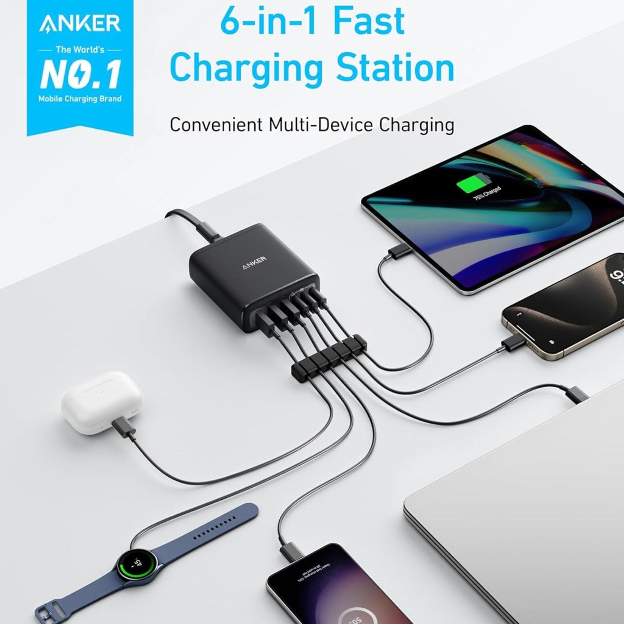 Anker Multi-Device Fast Charging 112W 6 Ports GaN Charger - Black