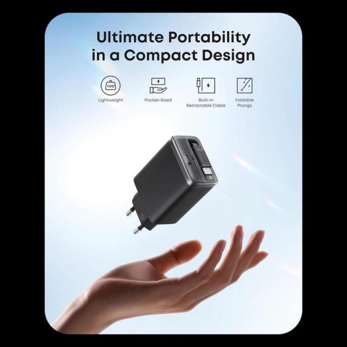 Anker Nano Charger 35W, Built-In Retractable USB-C Cable - Black