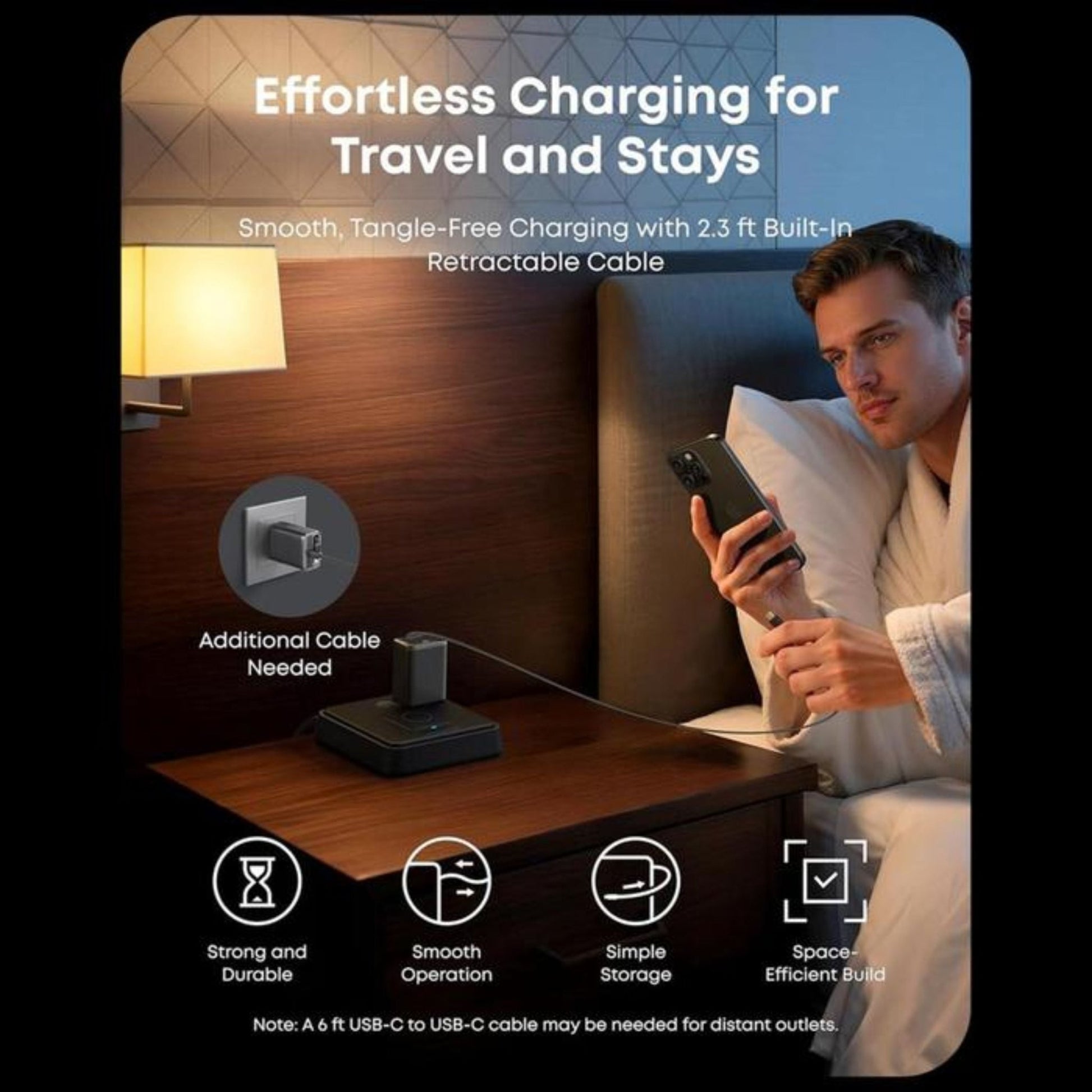 Anker Nano Charger 35W, Built-In Retractable USB-C Cable - Black