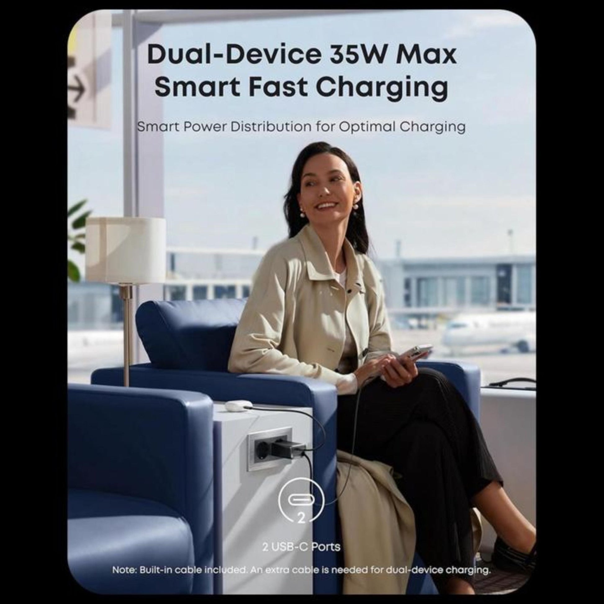 Anker Nano Charger 35W, Built-In Retractable USB-C Cable - Black