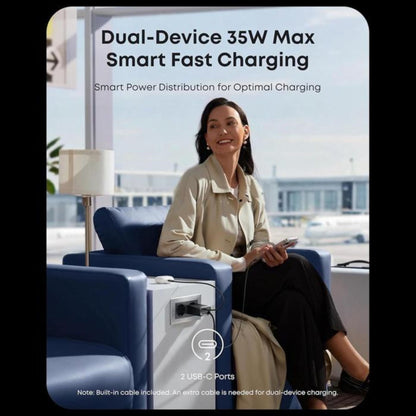 Anker Nano Charger 35W, Built-In Retractable USB-C Cable - Black