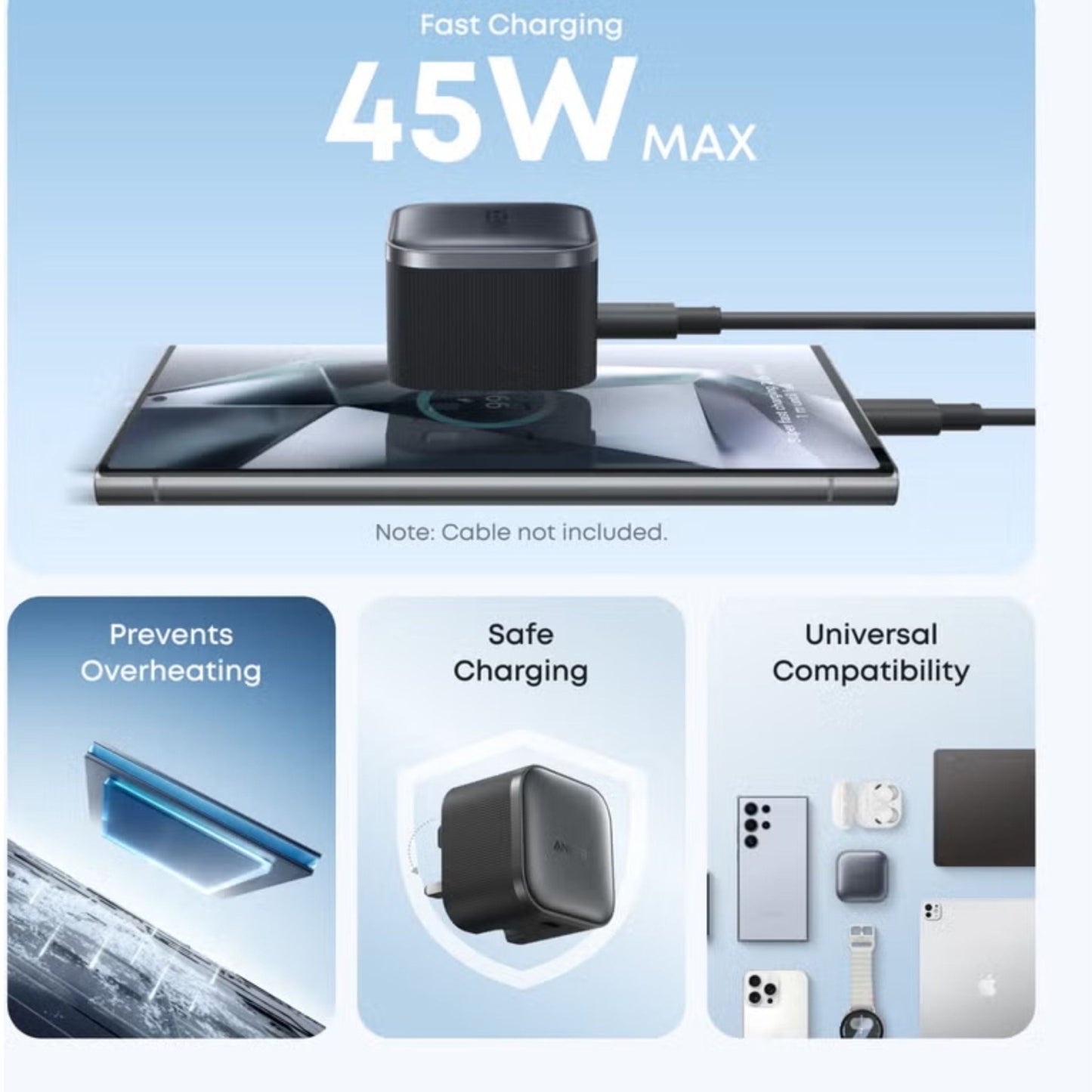 Anker Nano Charger 45W with USB-C Cable - Black