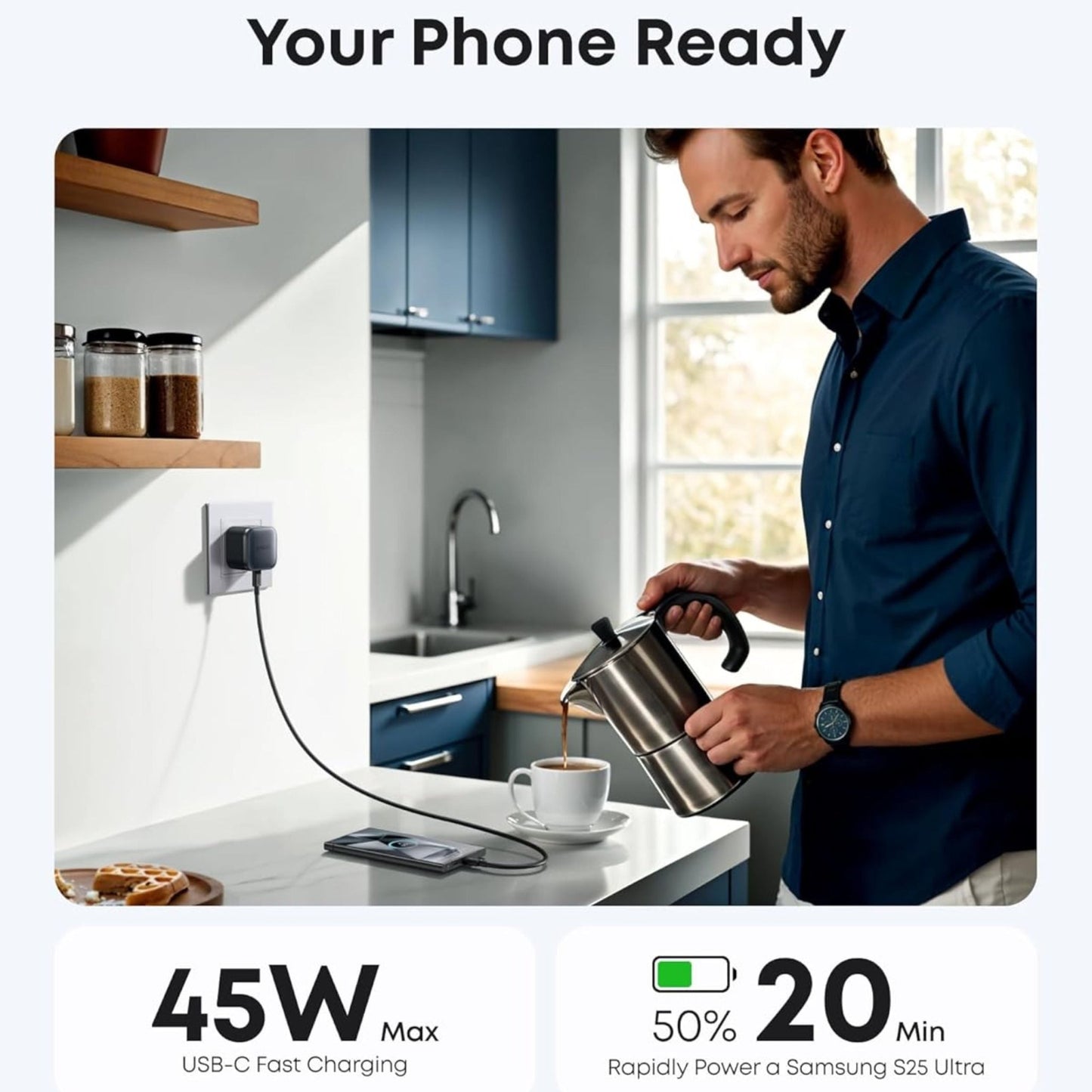 Anker Nano Charger 45W with USB-C Cable - Black