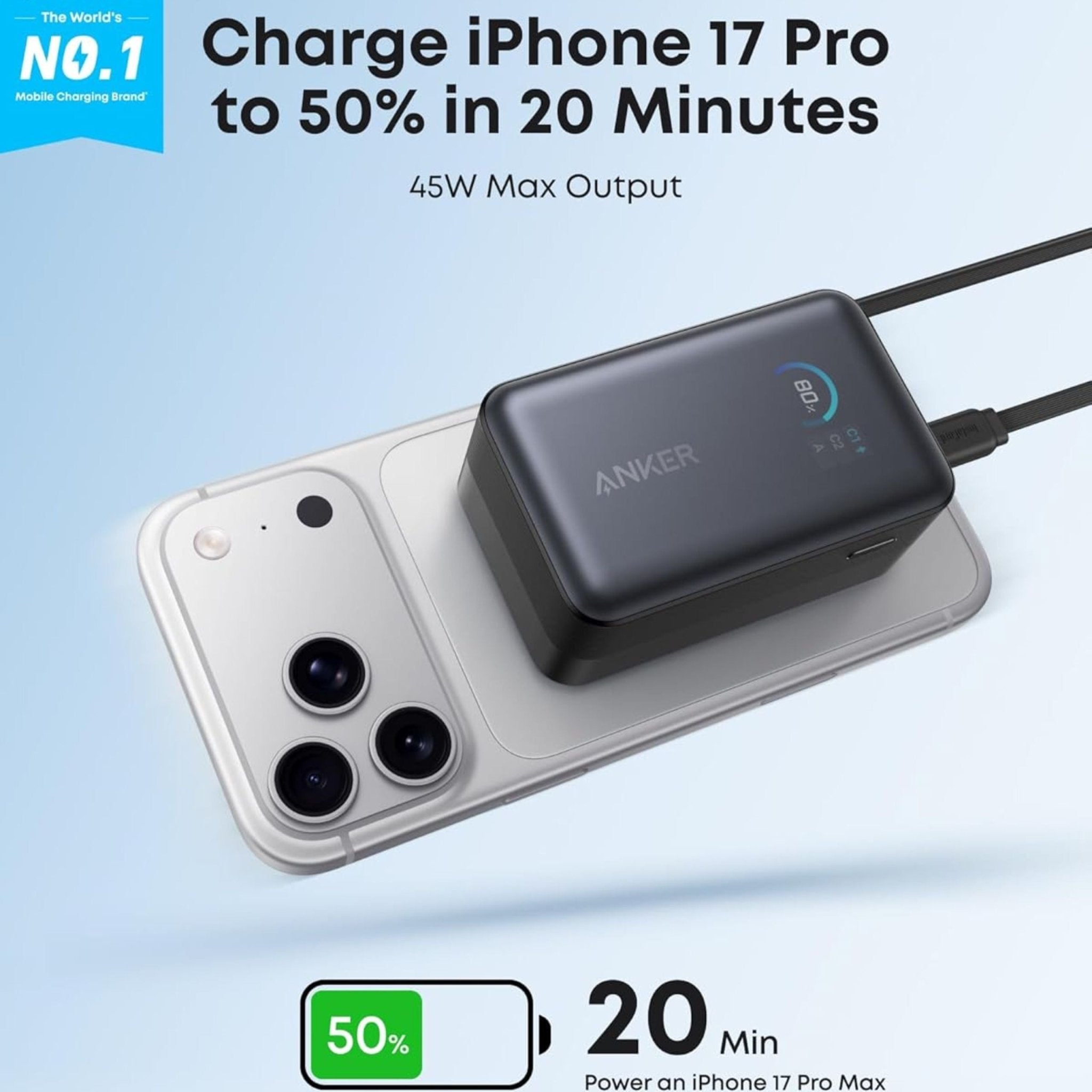 Anker Nano Power Bank 10000mAh With 45W USB-C Cable - Black