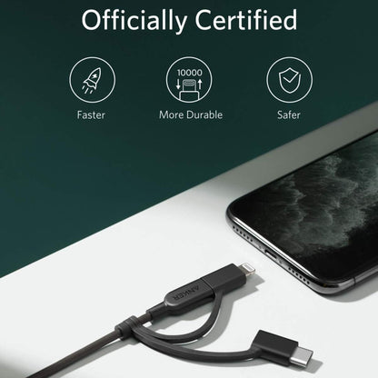Anker Powerline II 3-in-1 Cable, Lightning/Type C/Micro USB Cable 0.9M - Black