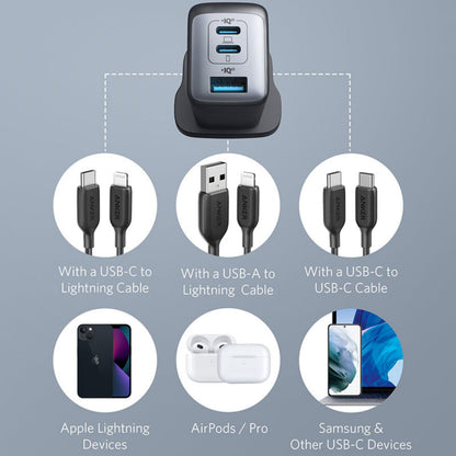 Anker Powerport III 3-Port 65w Pod Plug Version - Black