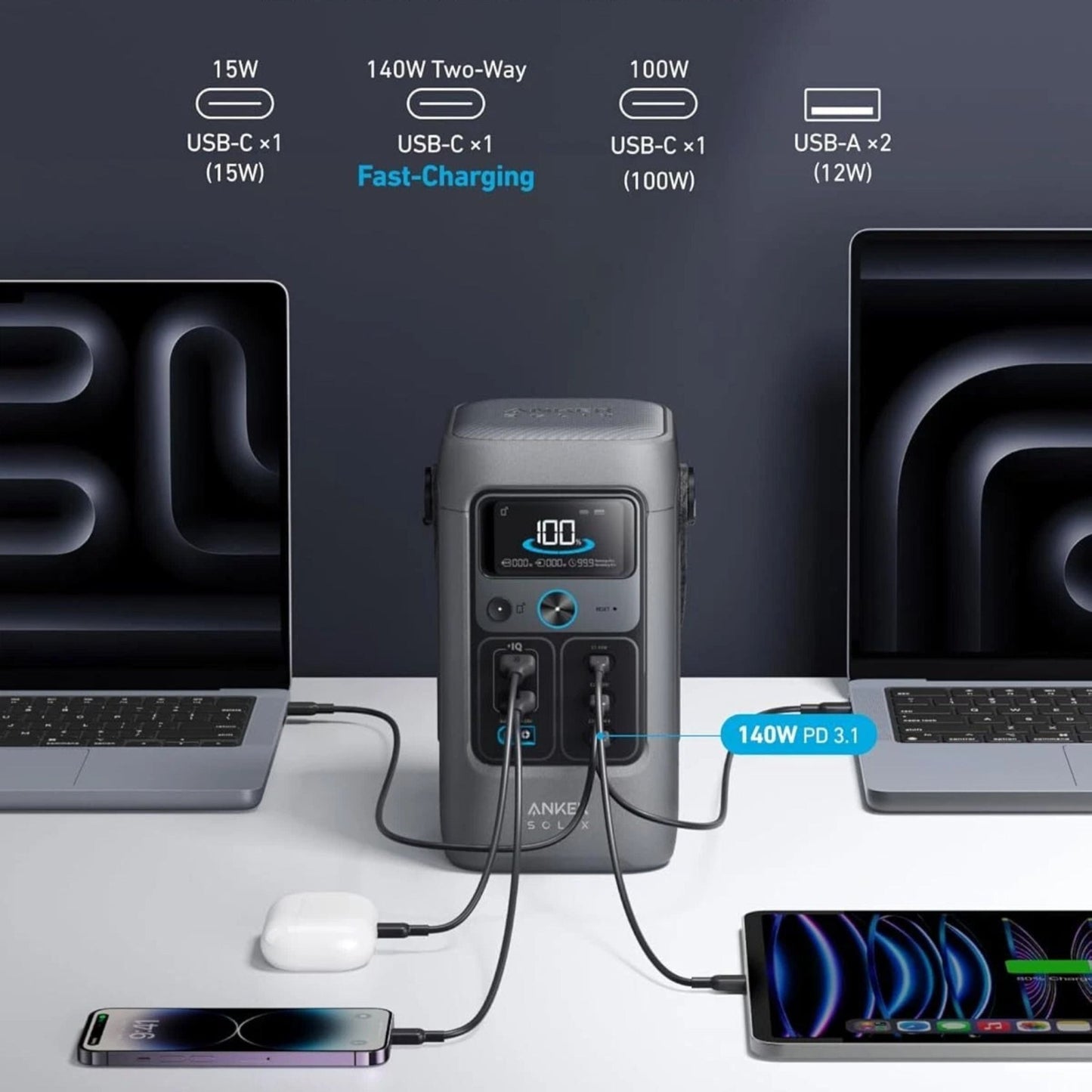 Anker SOLIX C200 DC Portable Power Station, 60000 mAh (192 Wh) 200W - Gray