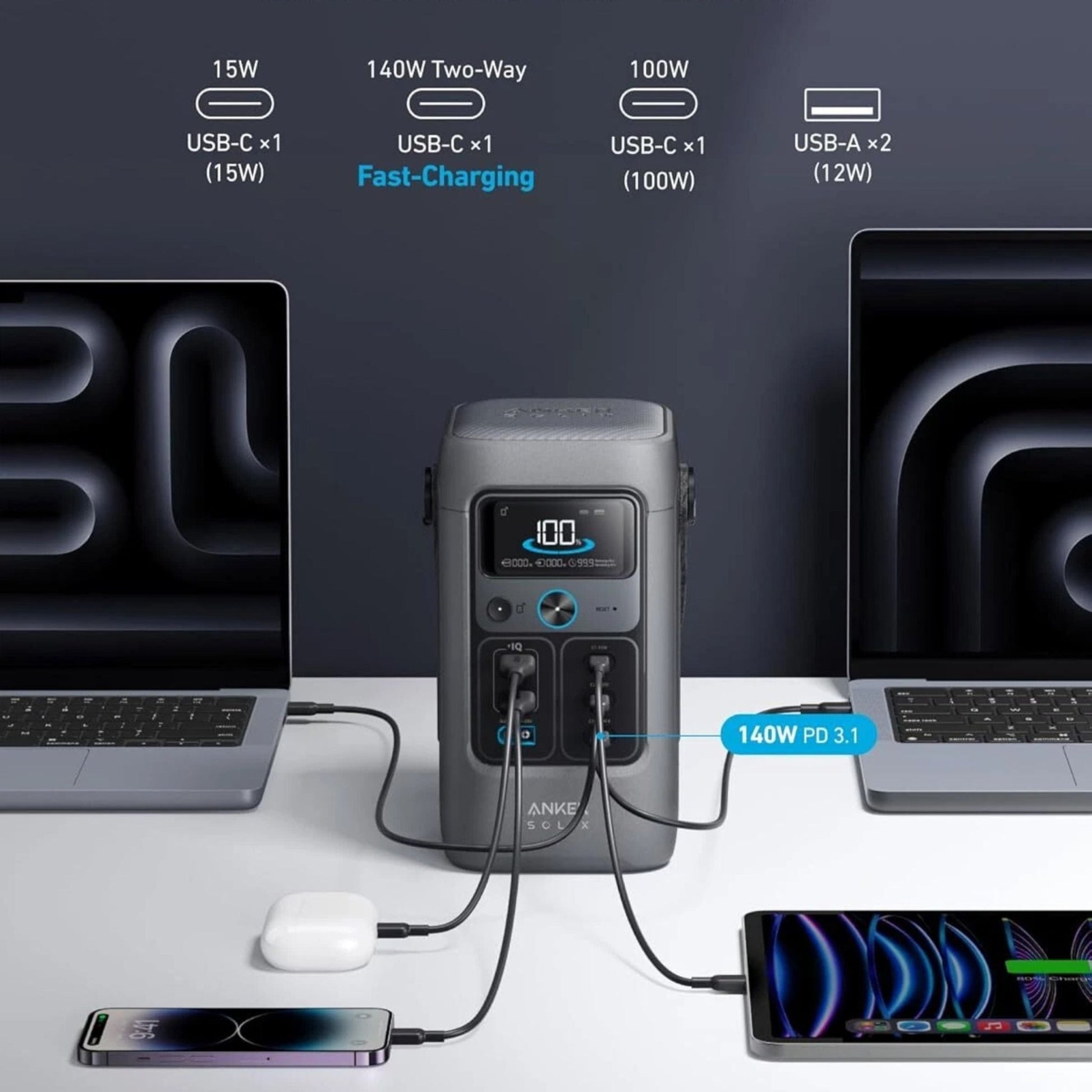 Anker SOLIX C200 DC Portable Power Station, 60000 mAh (192 Wh) 200W - Gray