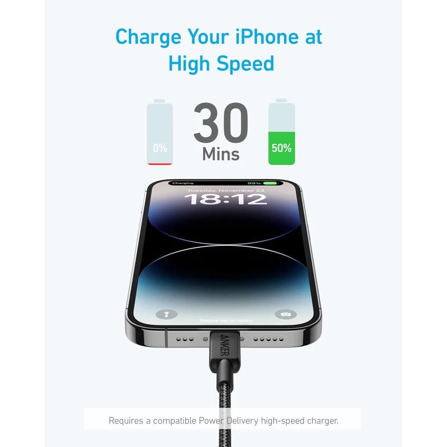 Anker USB-A to Lightning Cable Braided 3ft(0.9m) - Black