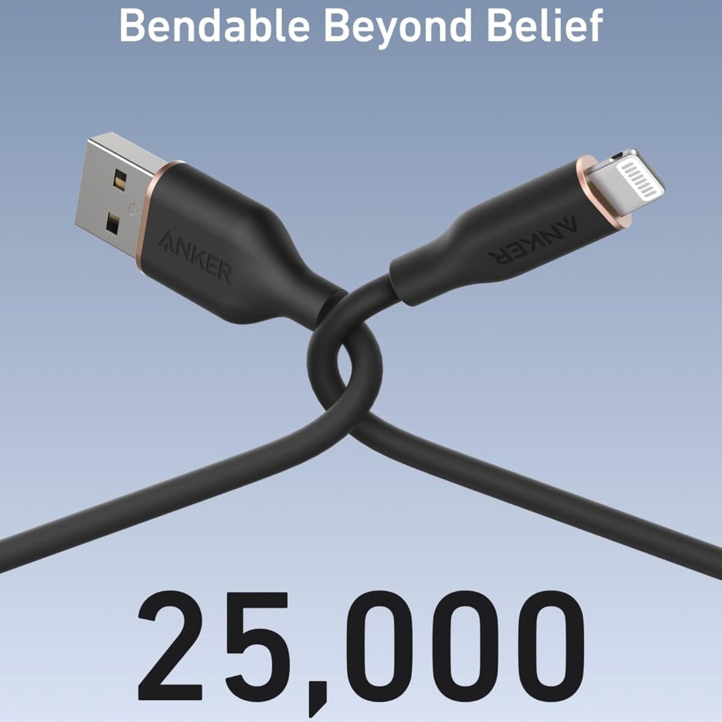 Anker USB-A to Lightning Silicone Cable 3ft - Black