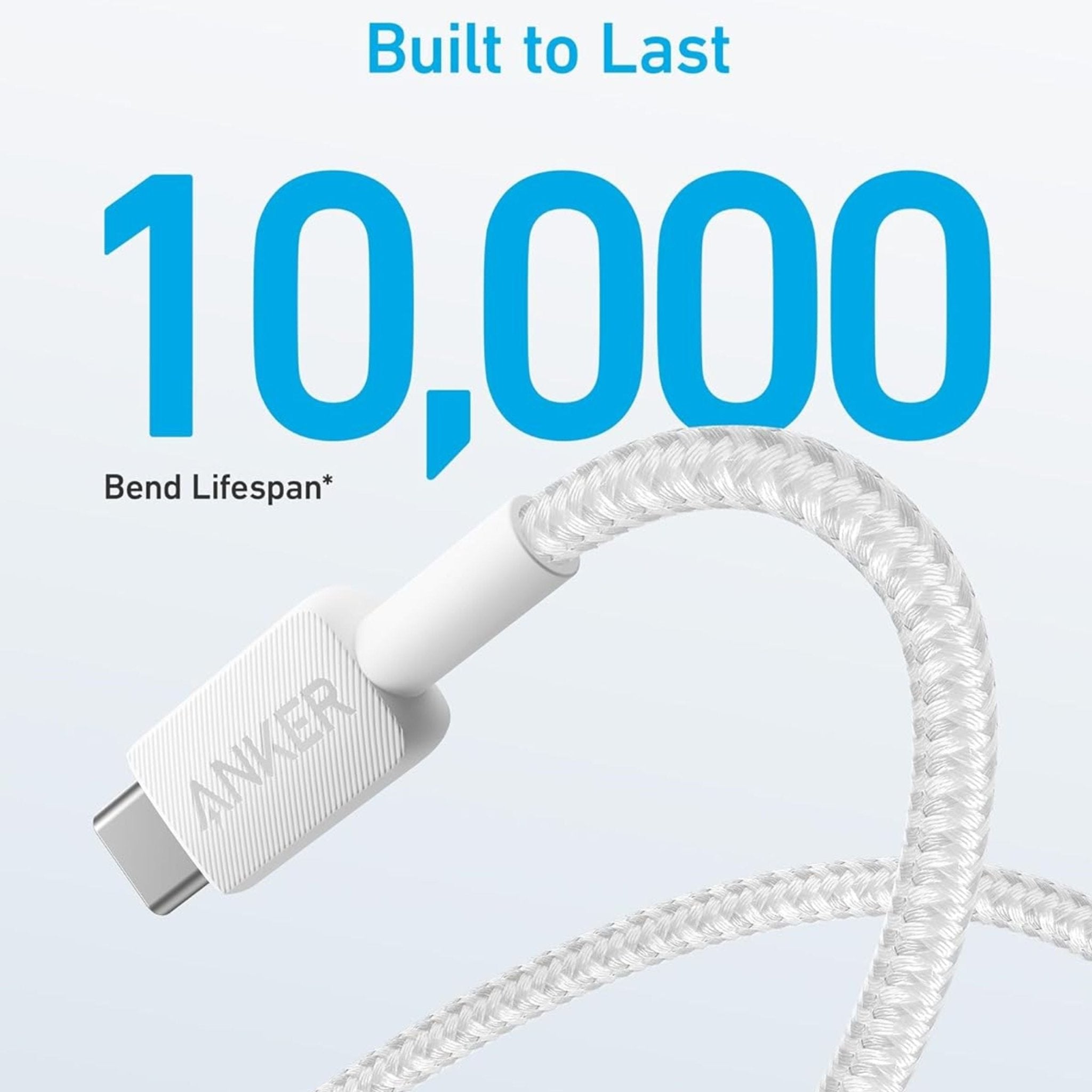 Anker USB-A to USB-C Cable 6ft (1.8m) Braided - White