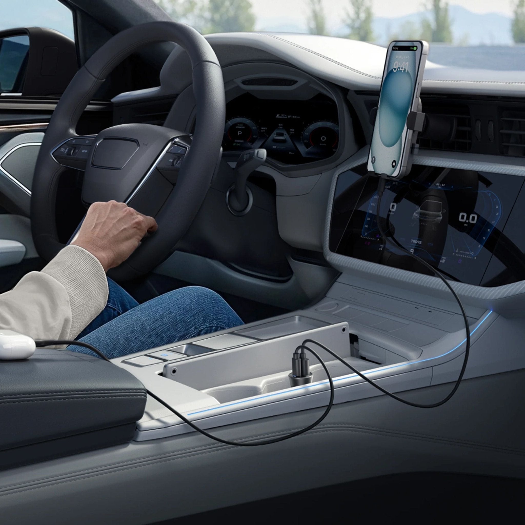 Anker Ultra-Compact 30W Car Charger with Type-C - Type-C and USB - Lightning Cables - Black