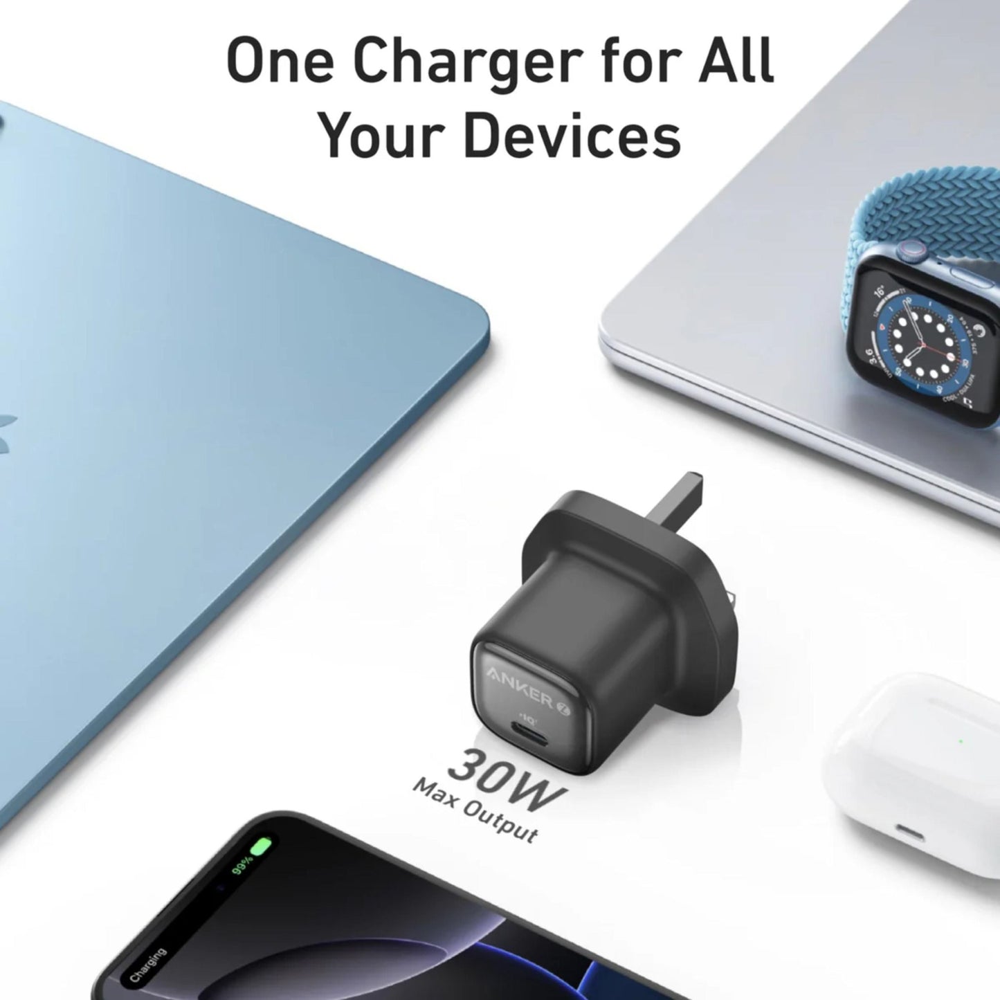 Anker Zolo Charger 30W PD 3.0 with USB-C to C 1M - Black