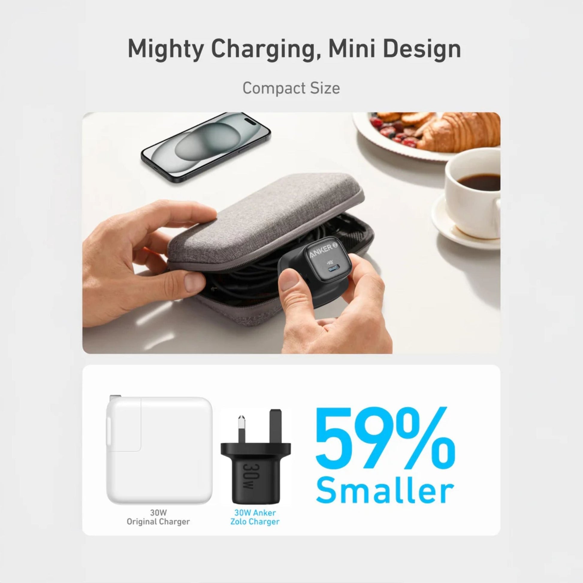 Anker Zolo Charger 30W PD 3.0 with USB-C to C 1M - Black