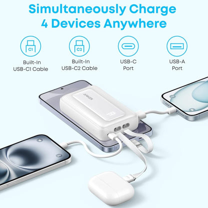 Anker Zolo Power Bank 10000mAh 35W with Dual Built-in USB-C Cables - Black