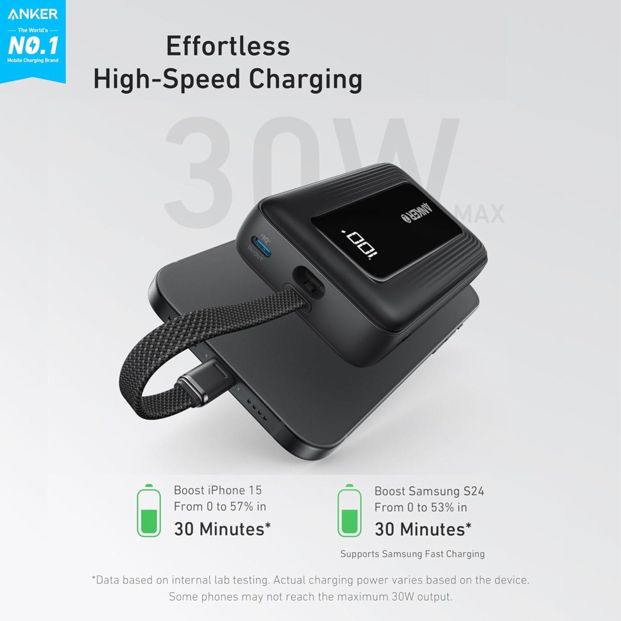 Anker Zolo Power Bank 10K 30W Built in USB-C Cable