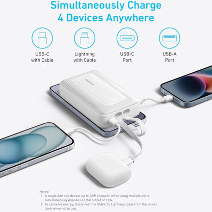 Anker Zolo Power Bank 20K 30W Built in USB-C and Mfi Certified Lightning Cable