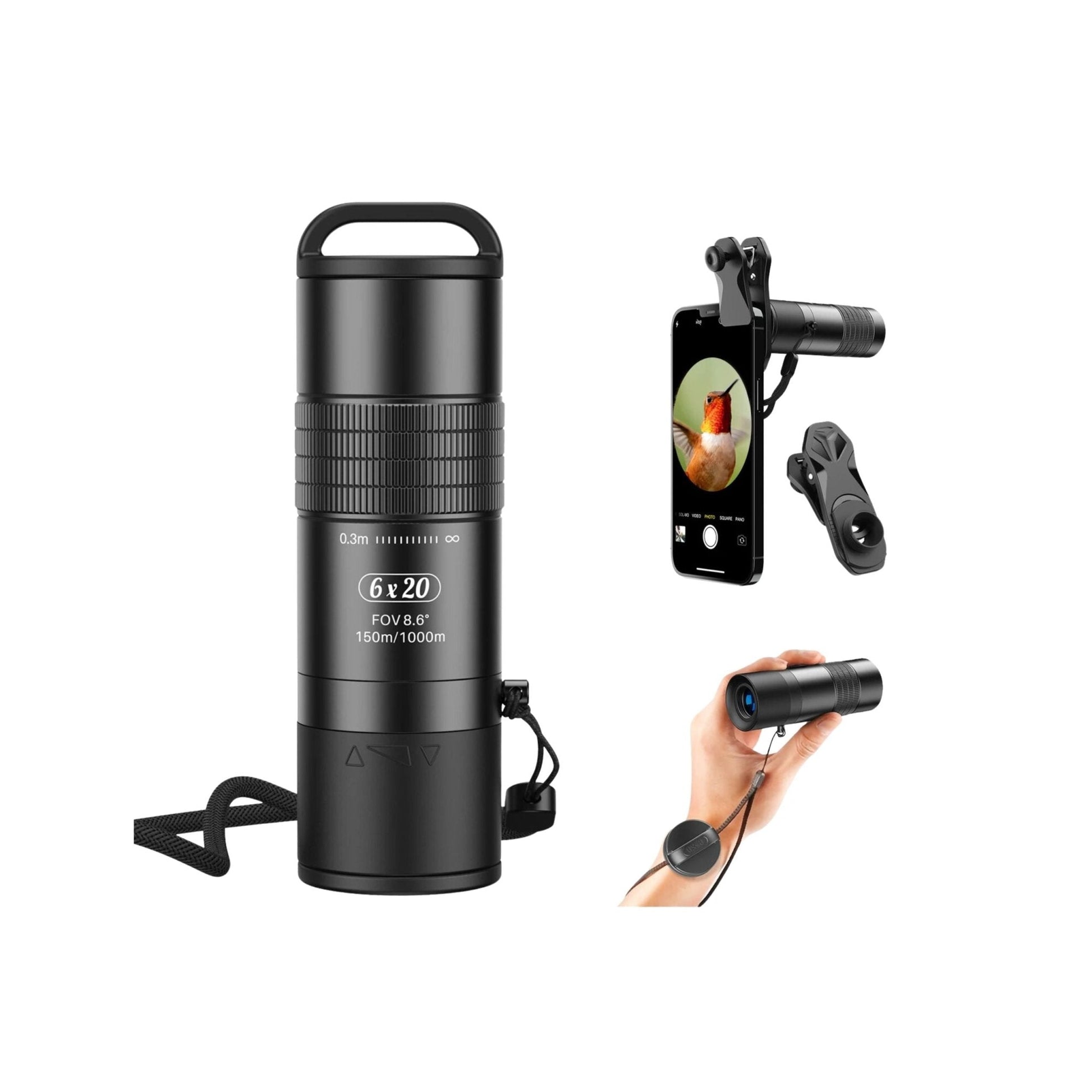 Apexel 6X20 Close Range Monocular - Black