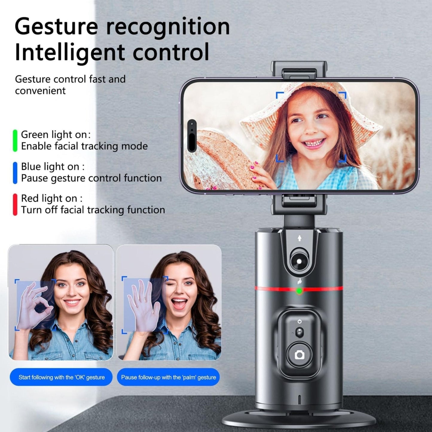 Auto Face Tracking Gimbal, 360 Rotation - P02 - Black