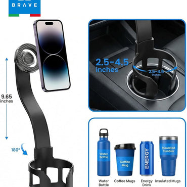 BRAVE 2-in-1 MagSafe Car Cup Holder Expander with Phone Mount BHL-58 - Black