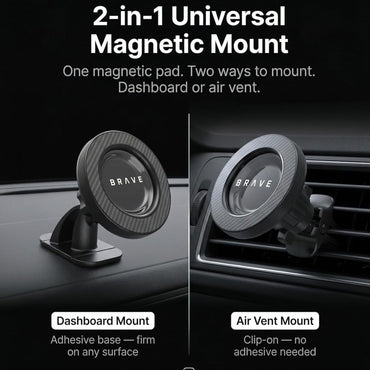 BRAVE 2-in-1 Universal Magnetic Car Mount BHL-61 - Black