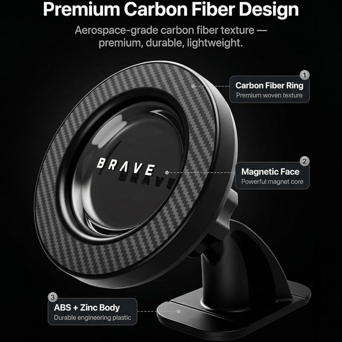 BRAVE 2-in-1 Universal Magnetic Car Mount BHL-61 - Black