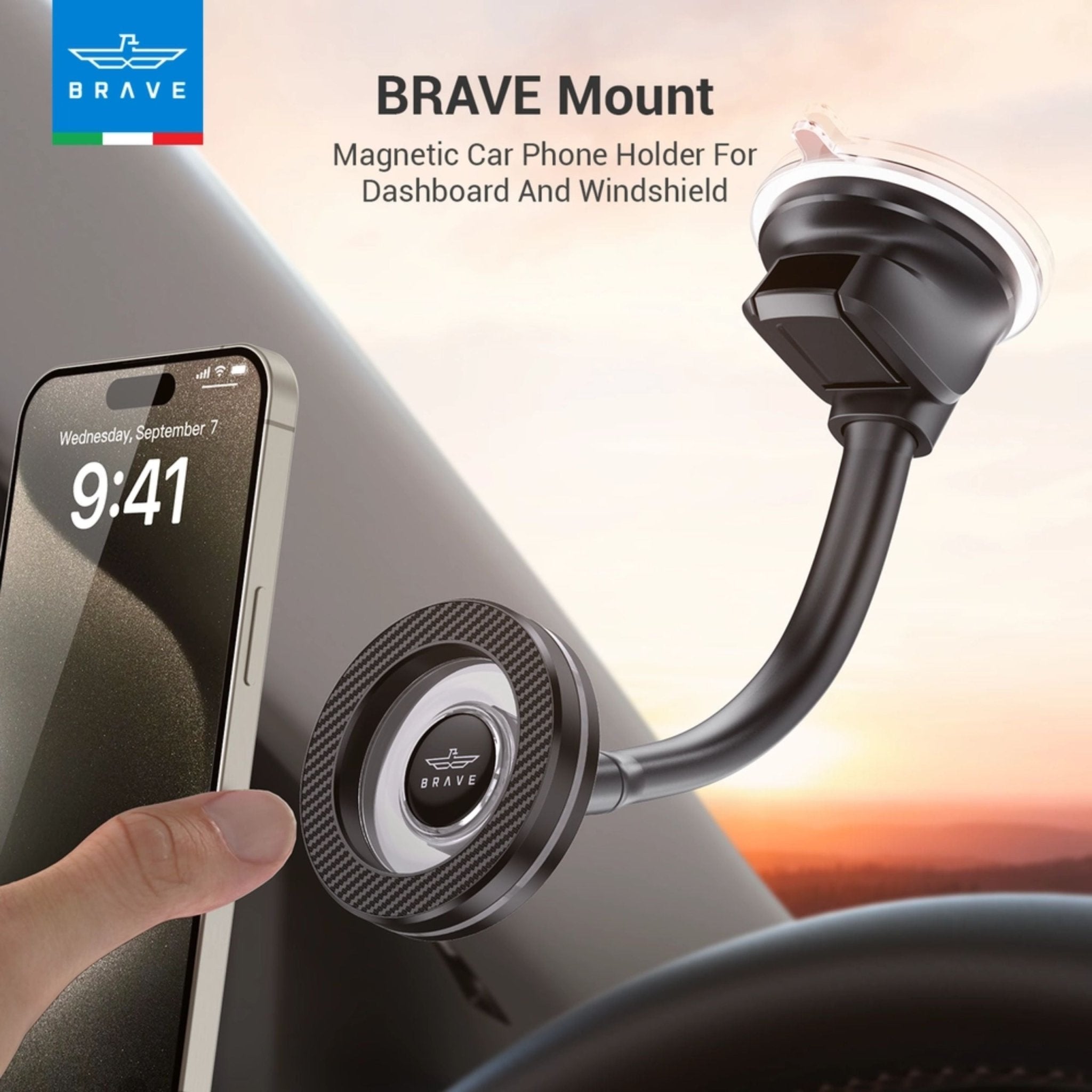 BRAVE Magnetic Car Phone Holder Dashboard & Windshield Mount BHL-57 - Black