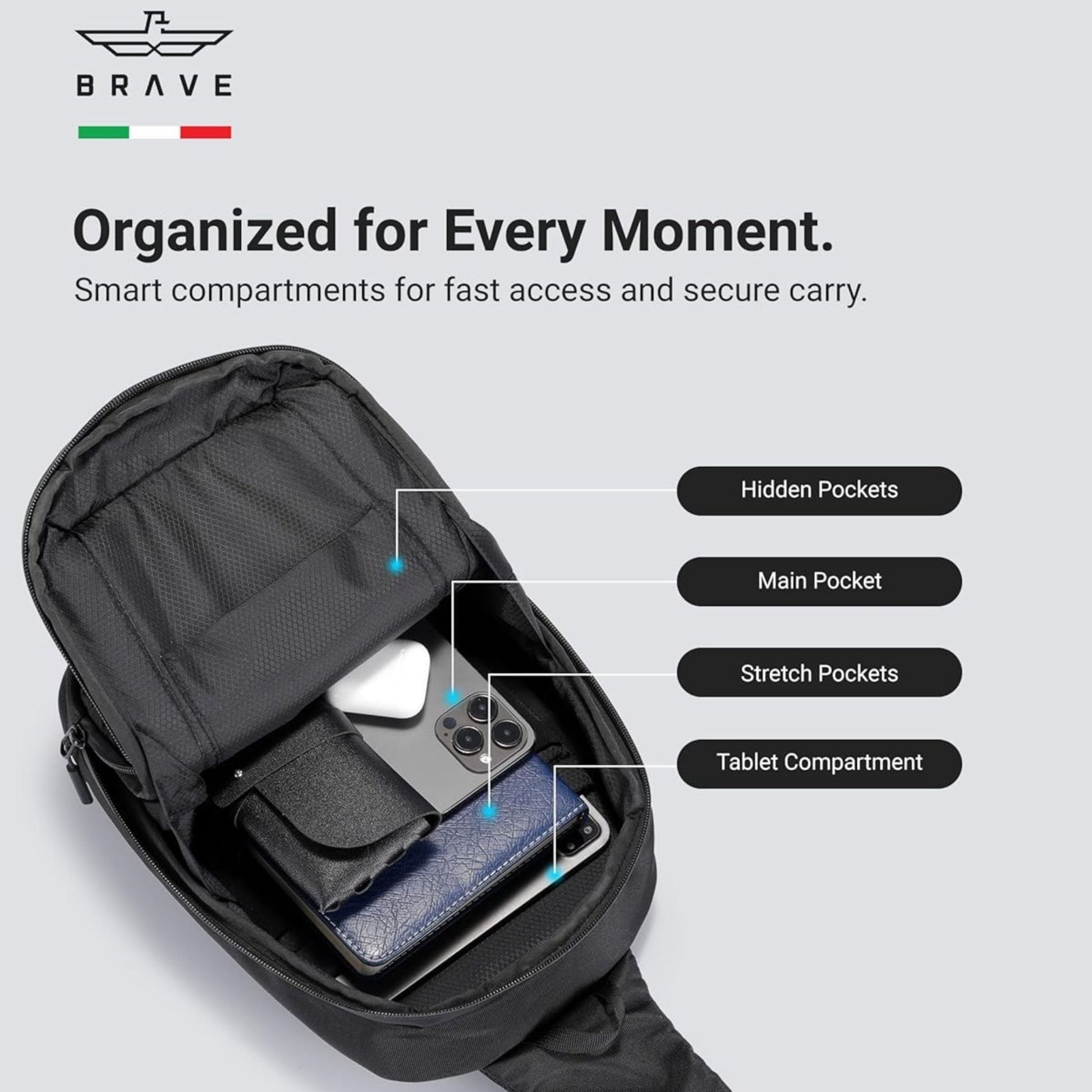 BRAVE Sling Bag Portable Gadget Storage For Travel BTP-07 - Black