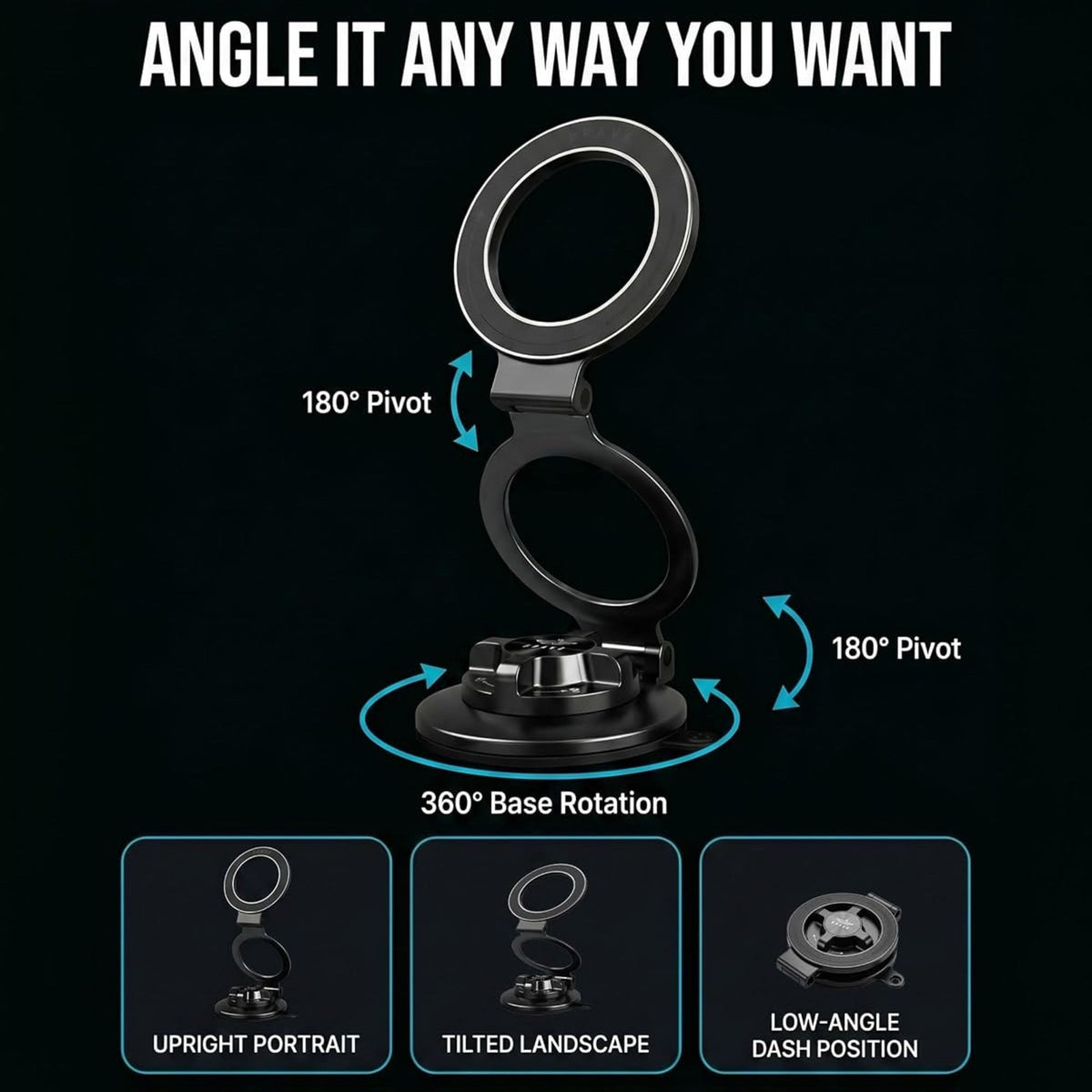 BRAVE Vacuum Section Foldable Magnetic Car Mount BHL-62 - Black