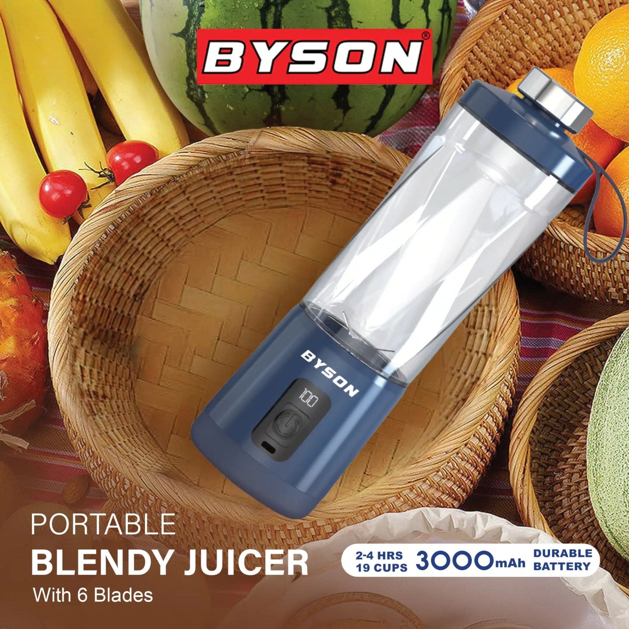 BYSON Portable Blendy Juicer With 6 Blades 600ml JU001 - Blue