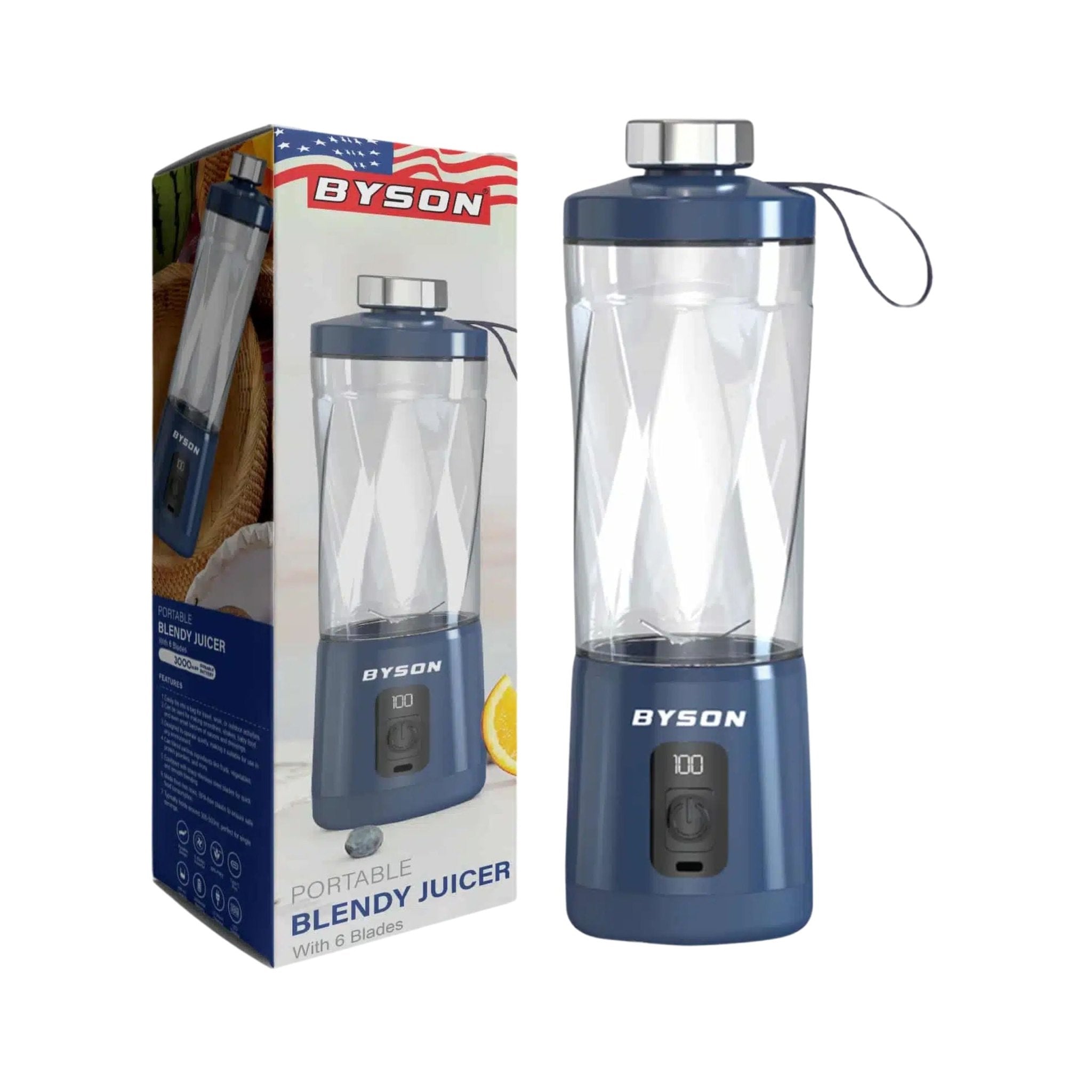 BYSON Portable Blendy Juicer With 6 Blades 600ml JU001 - Blue