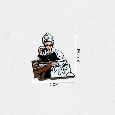 Badge Lady Holding a Cup of Coffee And a Book